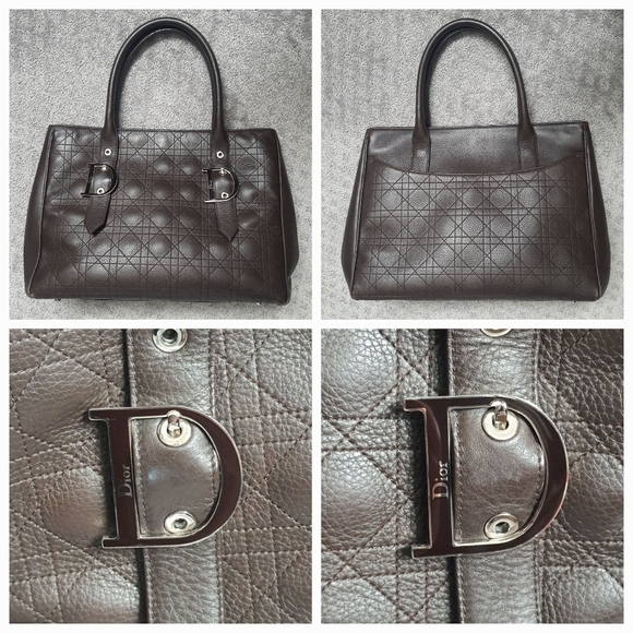 Christian Dior Cannage Leather Tote Bag Quilted Brown VNTG D Buckles - Picture 7 of 16